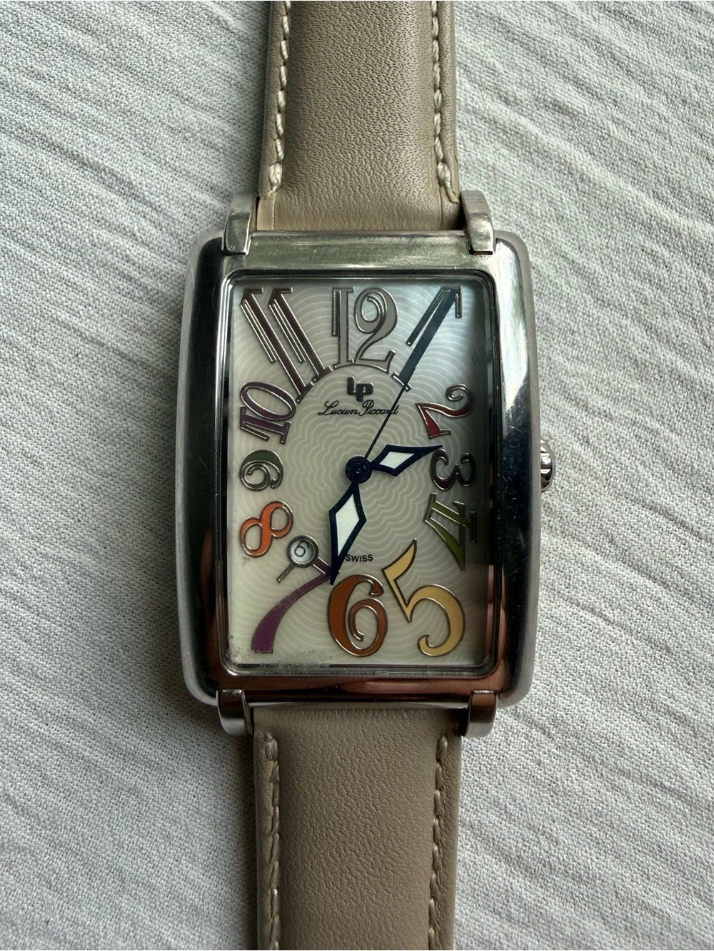 Rare Lucien Piccard “Crazy Face” Tank Swiss Quartz Watch